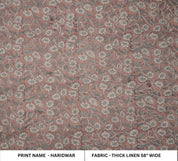 Block Print Linen Copper Rose Floral Fabric Drapery - Haridwar