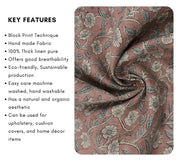 Block Print Linen Copper Rose Floral Fabric Drapery - Haridwar