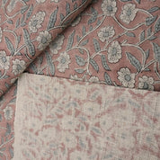 Block Print Linen Copper Rose Floral Fabric Drapery - Haridwar
