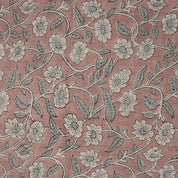Block Print Linen Copper Rose Floral Fabric Drapery - Haridwar