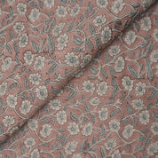 Block Print Linen Copper Rose Floral Fabric Drapery - Haridwar
