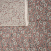 Block Print Linen Copper Rose Floral Fabric Drapery - Haridwar