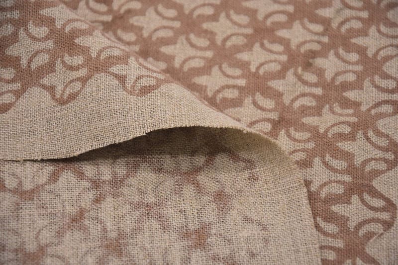 Block Print Rust Floral Linen Pillow Fabric - Rajputana Jaal