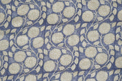 Block Print Blue Green Floral Thick Linen Fabric - Sudarshan Jaal