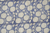 Block Print Blue Green Floral Thick Linen Fabric - Sudarshan Jaal