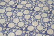 Block Print Blue Green Floral Thick Linen Fabric - Sudarshan Jaal