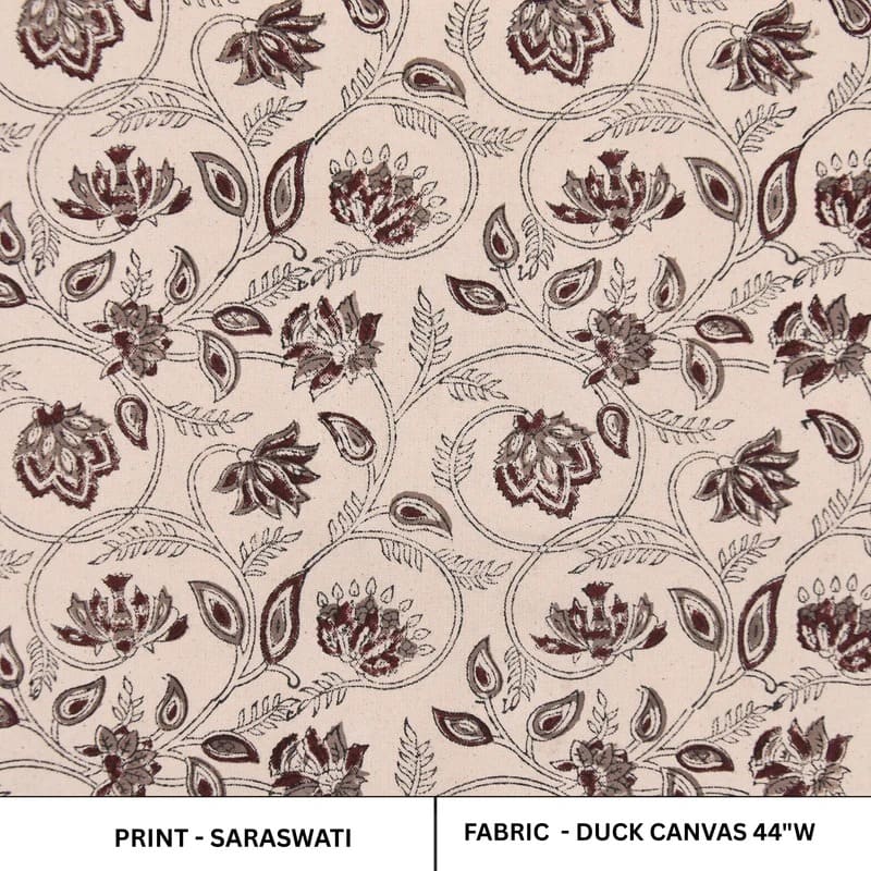 Block Print Boho Floral Duck Canvas Cushion Fabric – Saraswati