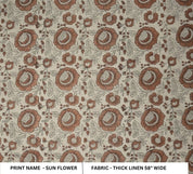 Block Print Brown Gray Floral Linen Fabric for Curtains – Sun Flower