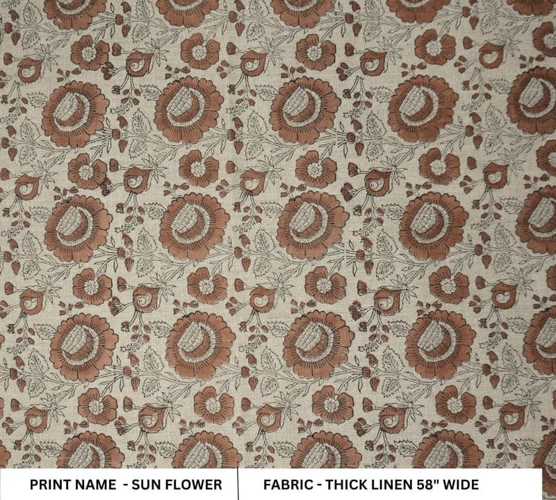 BlockPrintBrownGrayFloralLinenFabricforCurtains_SunFlower_2.jpg