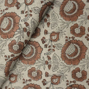 Block Print Brown Gray Floral Linen Fabric for Curtains – Sun Flower