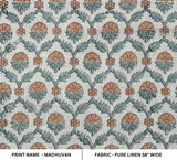 Block Print Brown Gray Floral Linen Fabric for Pillows - Madhuvan