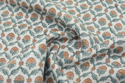Block Print Brown Gray Floral Linen Fabric for Pillows - Madhuvan