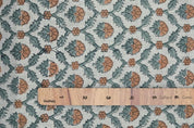 Block Print Brown Gray Floral Linen Fabric for Pillows - Madhuvan