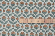 Block Print Brown Gray Floral Linen Fabric for Pillows - Madhuvan
