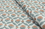 Block Print Brown Gray Floral Linen Fabric for Pillows - Madhuvan