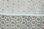 Block Print Brown Gray Floral Linen Fabric for Pillows - Madhuvan