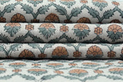 Block Print Brown Gray Floral Linen Fabric for Pillows - Madhuvan