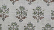 Block Print Brown Green Floral Viscose Linen Curtains - Traffic Light