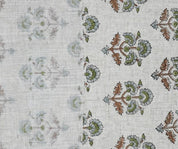 Block Print Brown Green Floral Viscose Linen Curtains - Traffic Light