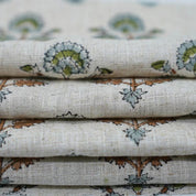 Block Print Brown Green Floral Viscose Linen Curtains - Traffic Light