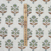 Block Print Brown Green Floral Viscose Linen Curtains - Traffic Light