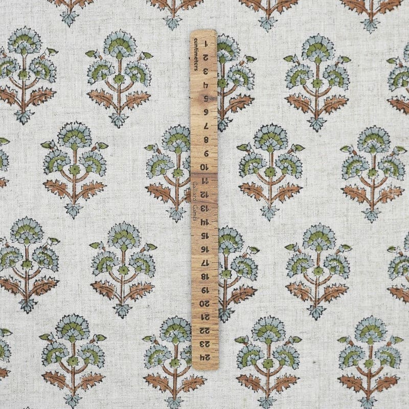 Block Print Brown Green Floral Viscose Linen Curtains - Traffic Light