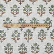 Block Print Brown Green Floral Viscose Linen Curtains - Traffic Light