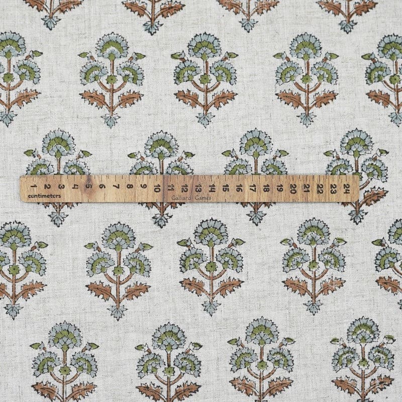 Block Print Brown Green Floral Viscose Linen Curtains - Traffic Light