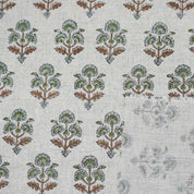 Block Print Brown Green Floral Viscose Linen Curtains - Traffic Light