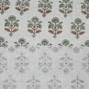 Block Print Brown Green Floral Viscose Linen Curtains - Traffic Light