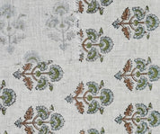 Block Print Brown Green Floral Viscose Linen Curtains - Traffic Light