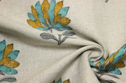 Block Print Brown & Green Duck Canvas Fabric - Summer Flower