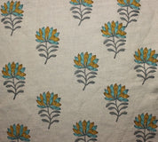 Block Print Brown & Green Duck Canvas Fabric - Summer Flower