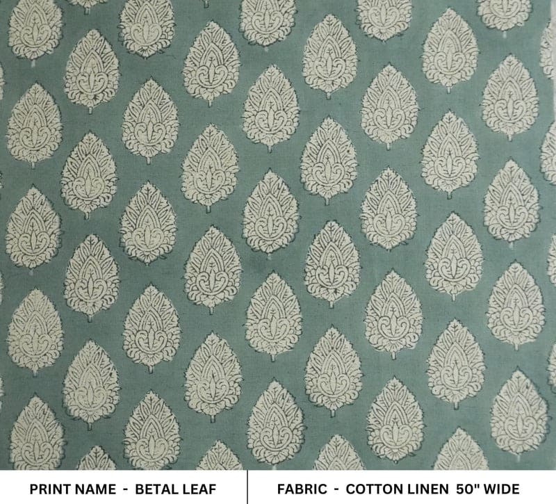 Block Print Cotton Linen Fabric for Gray Boho Tablecloth – Betal Leaf