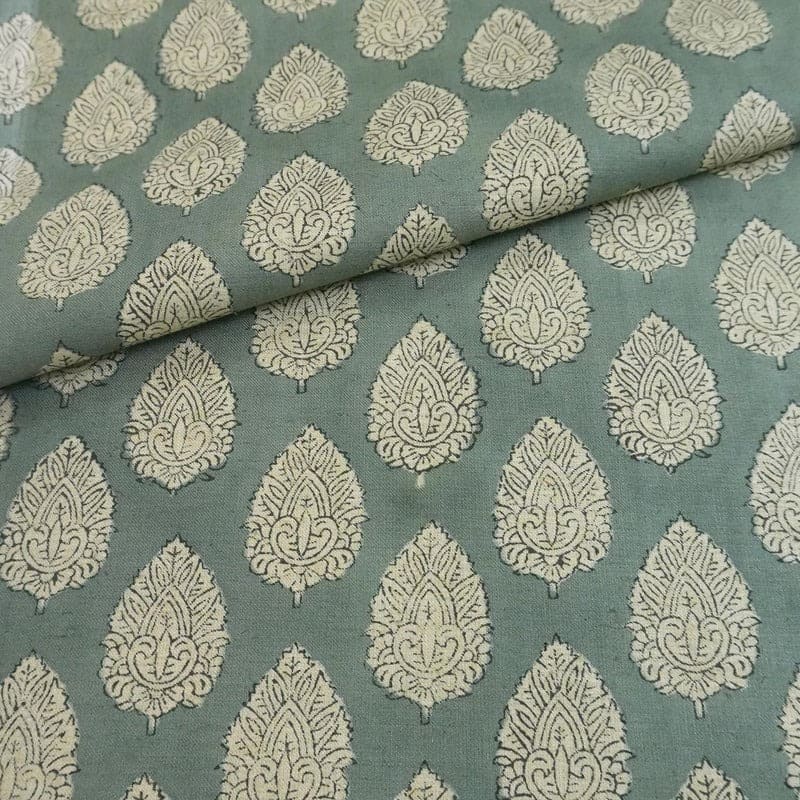 Block Print Cotton Linen Fabric for Gray Boho Tablecloth – Betal Leaf