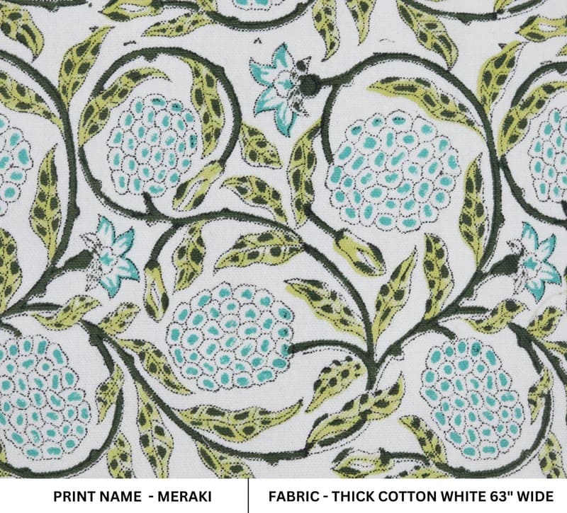 Block Print Dark Khaki Floral Cotton Fabric – Eco & Durable – Meraki