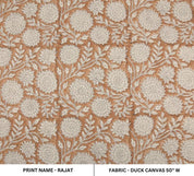 Block Print Duck Canvas Fabric Bronze Beige Floral Curtains – Rajat