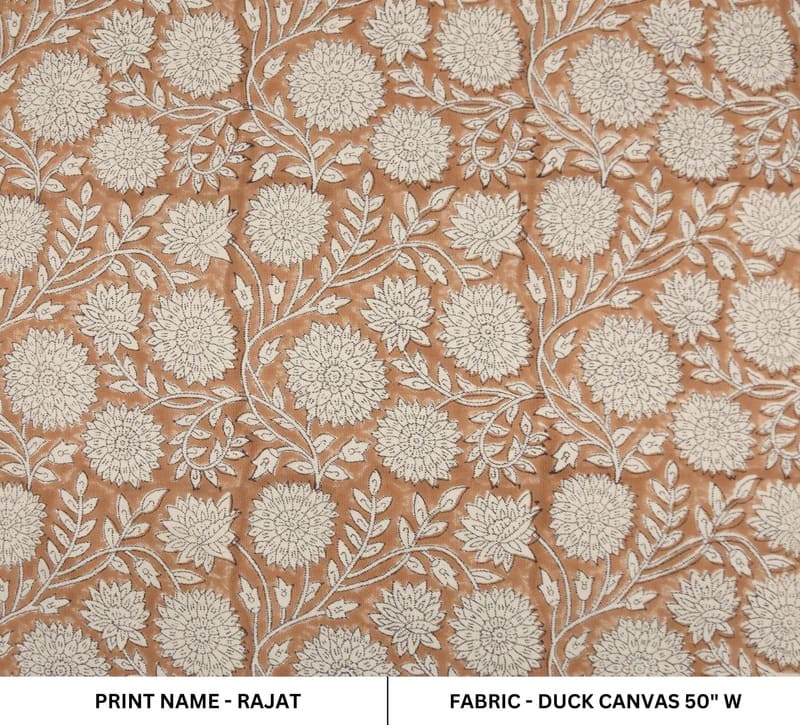 Block Print Duck Canvas Fabric Bronze Beige Floral Curtains – Rajat