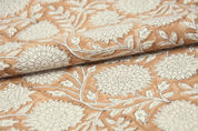 Block Print Duck Canvas Fabric Bronze Beige Floral Curtains – Rajat