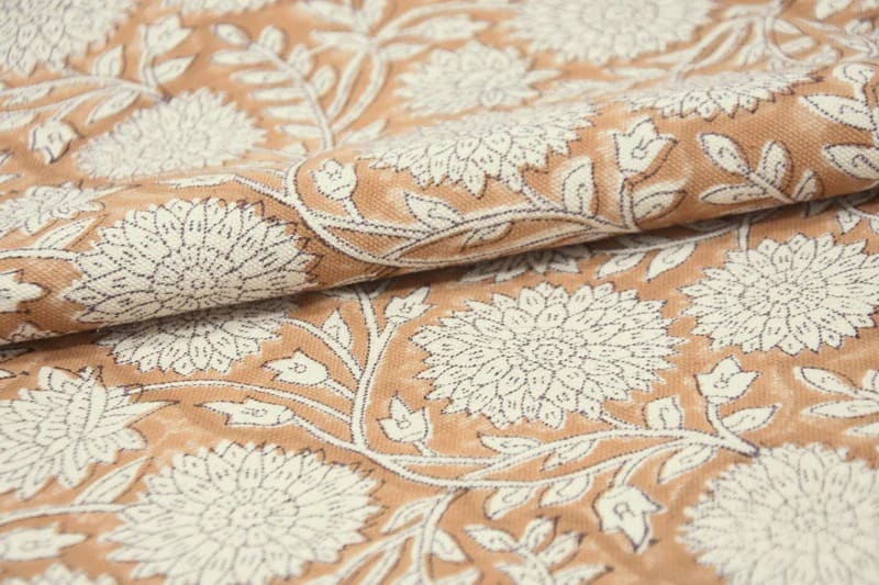 Block Print Duck Canvas Fabric Bronze Beige Floral Curtains – Rajat