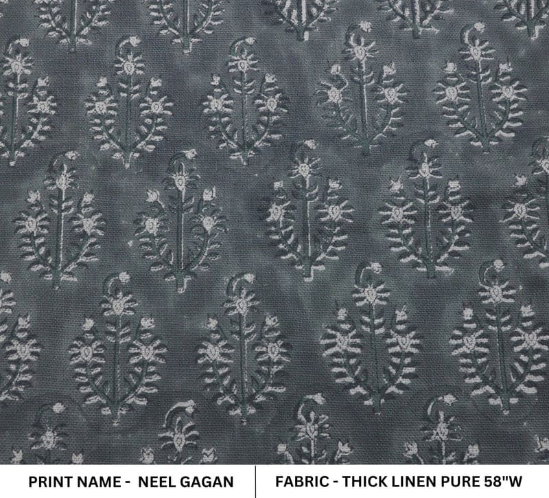 Block Print Dusty Blue Floral Boho Linen Fabric – Neel Gagan