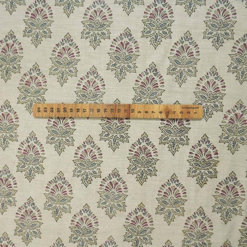 Hand Block Print Fabric Red & Green Linen Sofa - Samraat