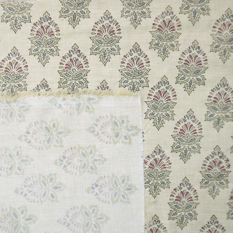 Hand Block Print Fabric Red & Green Linen Sofa - Samraat