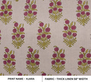 Block Print Floral Linen Fabric Rose Gold Mustard - HJARA