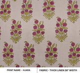 Block Print Floral Linen Fabric Rose Gold Mustard - HJARA
