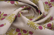 Block Print Floral Linen Fabric Rose Gold Mustard - HJARA