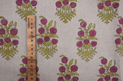 Block Print Floral Linen Fabric Rose Gold Mustard - HJARA