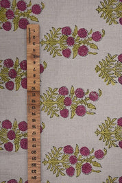 Block Print Floral Linen Fabric Rose Gold Mustard - HJARA