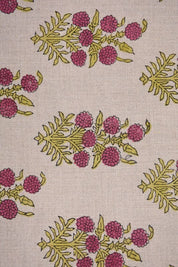 Block Print Floral Linen Fabric Rose Gold Mustard - HJARA