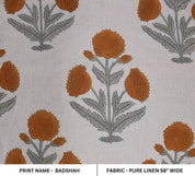 Block Print Gray Bronze Floral Linen Fabric 58" for Pillows – Badshah